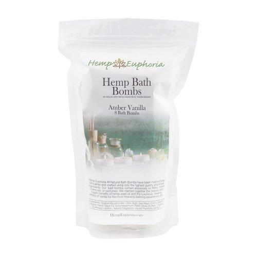Hemp Bath Bombs Rich in Organic Hemp Seed Oil, Vanilla Extract, and Shea Butter - All Natural - Amber Vanilla - 8 Count